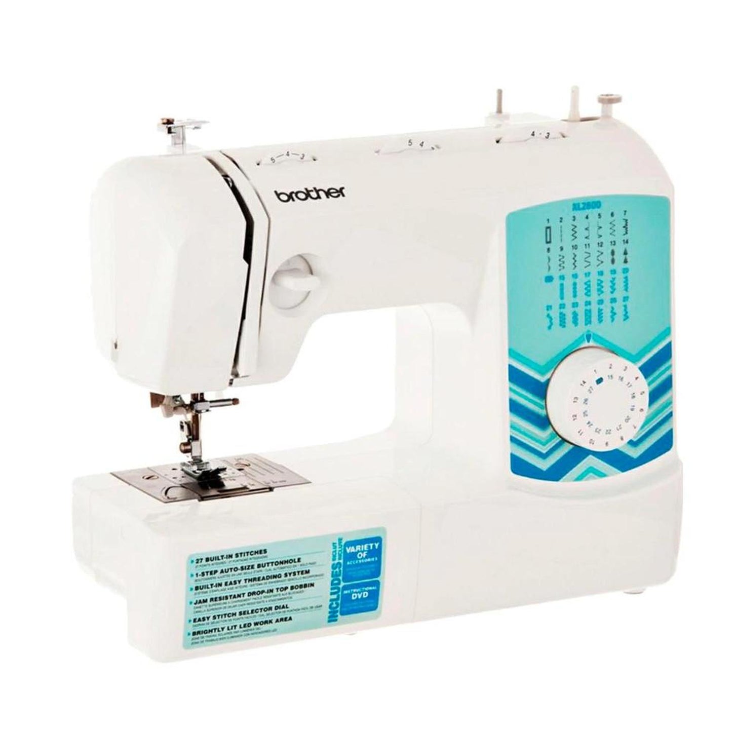 Máquina de coser doméstica Brother XL2800, 27 puntadas, ojal automático de 1 paso, luz LED.